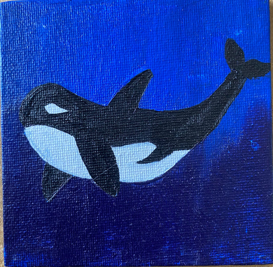 Orca Whale Painting - Original Mini Canvas, Ocean Sea Life Art