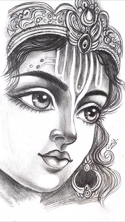 Shree Krishna Drawing For Home Showpiece | Only Pencil Sketch B/W